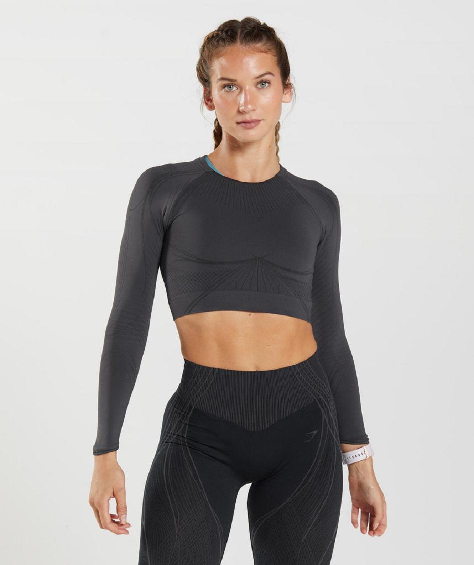 Corp Tops Gymshark Apex Seamless Mujer Negras Gris Negras | CO 2430QMA